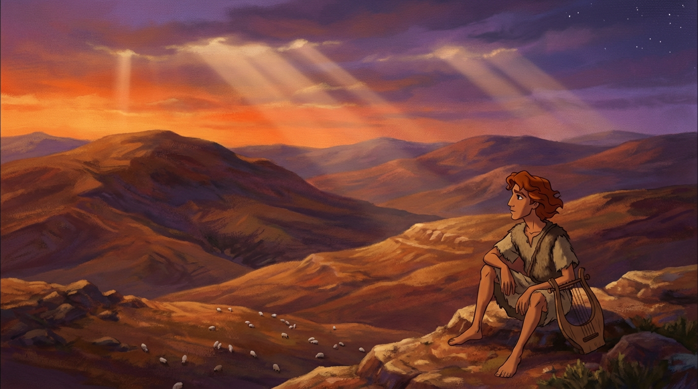 David on the hillside at sunset